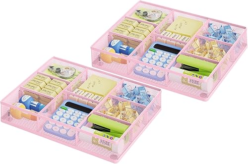Miniatura 7 de Marbrasse Organizador de cajones de escritorio, bandeja organizadora de cajones de malla metálica con 5 compartimentos ajustables, organizadores de