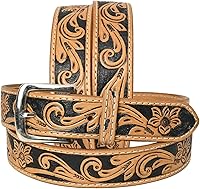 Hilason Handmade Western Leather Belt - Genuine Full Grain Floral Tooled Heavy Duty Unisex Cowboy Gun Belt for Men Women