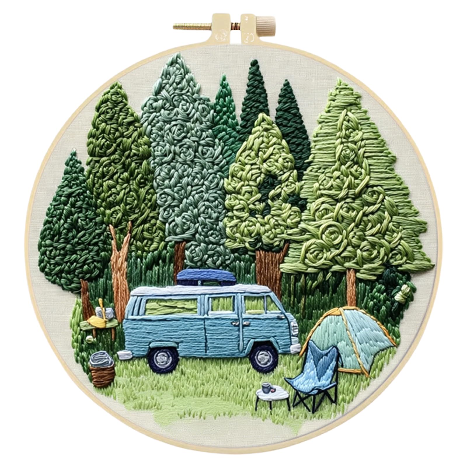 Embroidery Kits for Adult Beginners, DIY Camping Stamped Embroidery