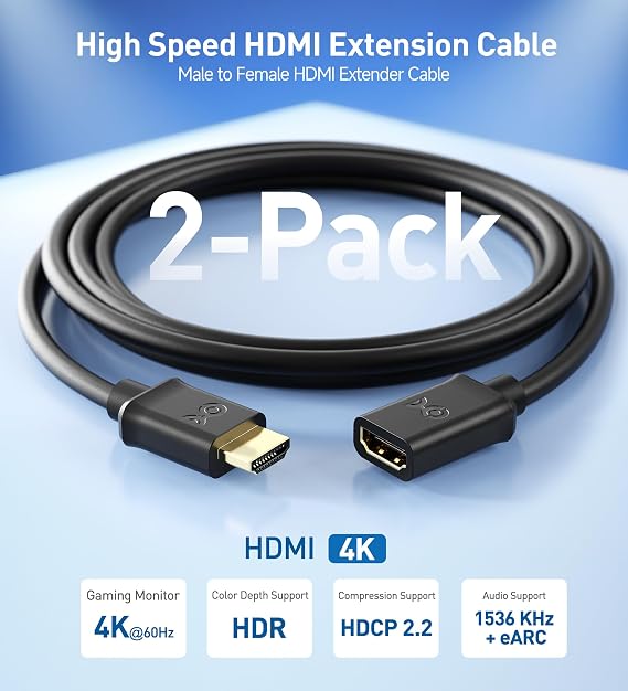 Cable Matters 2-Pack High Speed HDMI Extension Cable 3 ft (Male to Female HDMI Extender Cable) with Ethernet - 3D and 4K Resolution Ready