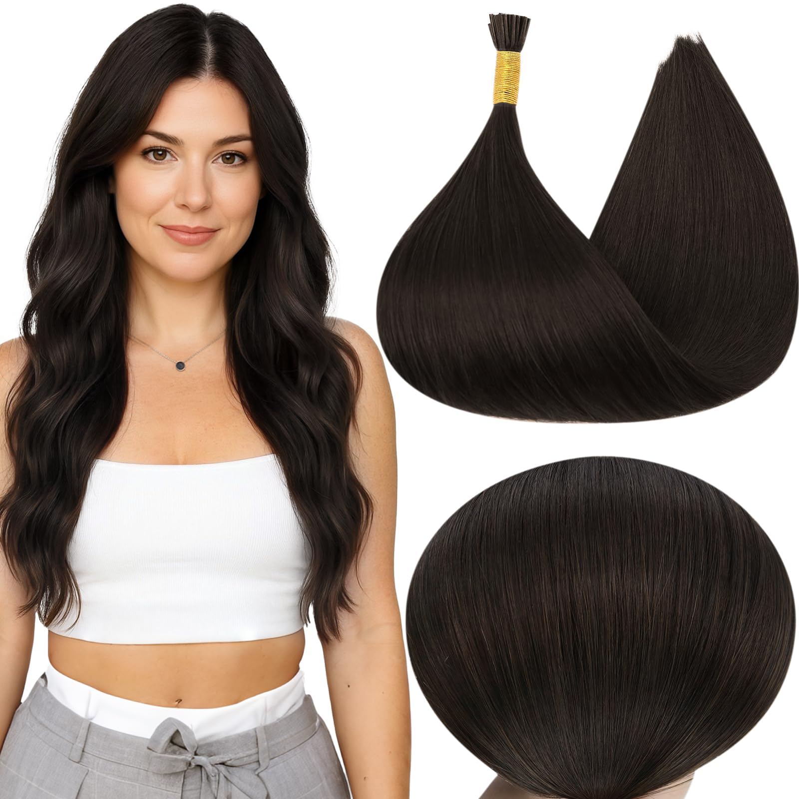 Full Shine 20" 0.8g per Strand 50 Strands Per Package Remy Hair Extension Prebonded I tip Extensions Remy Human Hair Itip Extensions Color #2 Darkest Brown Hair Extensions