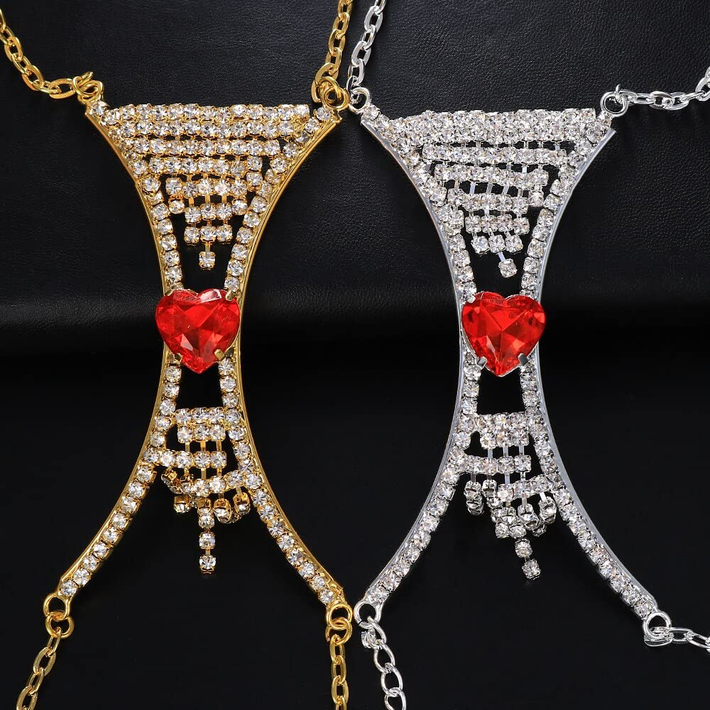 RWRAPS Körperketten Sexy Strass Brustkette Bikini Harness Für Frauen Zubehör BH Kette Halskette Körperschmuck Geschenk (2) (4)
