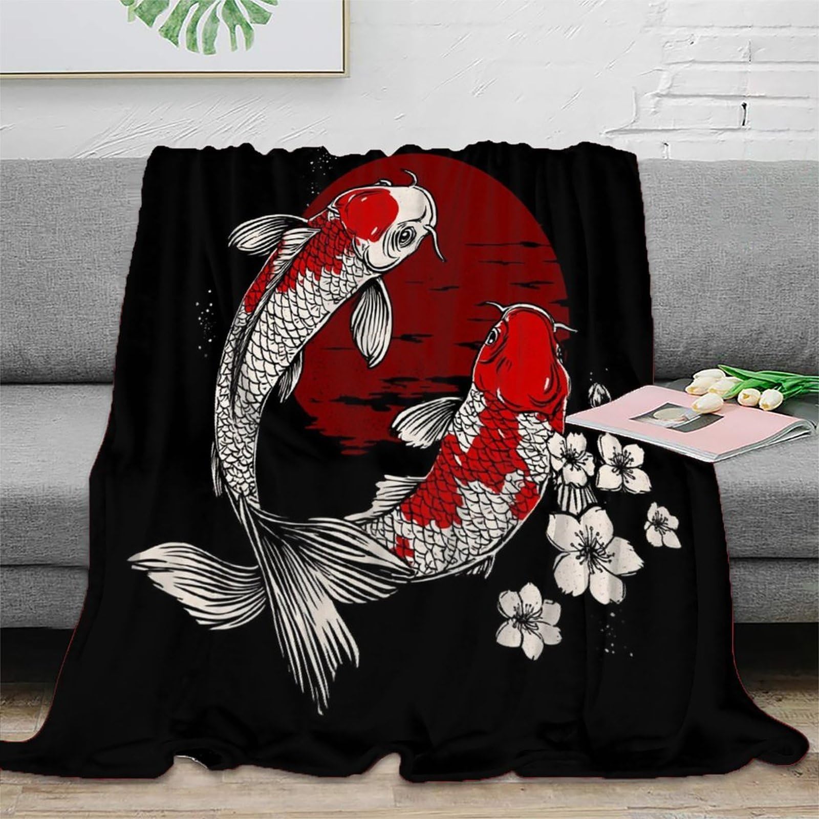 Couverture Microfibre Moelleuse haut de gamme motif Koi Fish