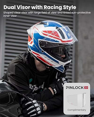 Miniatura 3 de ILM Cascos de cara completa para motocicleta DOT ECE para hombres y mujeres con doble visera pinlock inserto Street Racing casco Cascos para Motos