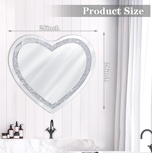 Miniatura 2 de Espejo de cristal plateado con forma de corazón gigante de 28 x 28 pulgadas, para colgar en la pared, sin marco, espejo de corazón plateado para