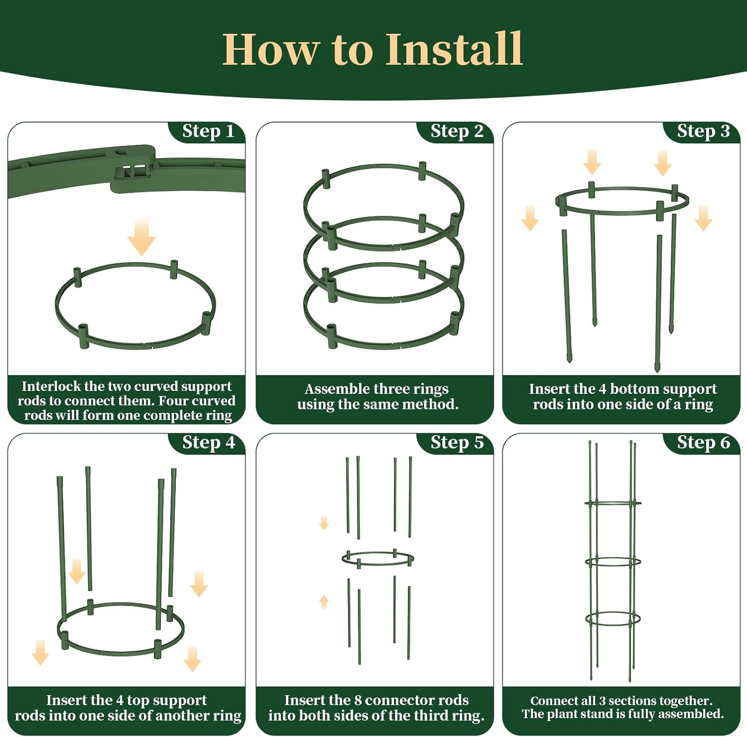 6 Pack Tomato Cages for Garden, 49" Tall Adjustable Heavy Duty Rust Resistant Tomato Trellis, with Upgraded Coupler for Raised Beds & Pots, Plant Stakes and Supports for Climbing Vegetables, Flowers