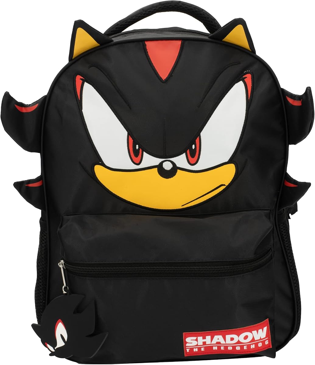 Sonic The Hedgehog Backpack for Boys & Girls, Shadow 16 Inch Schoolbag with 3D Features, Durable School Bag for Kids