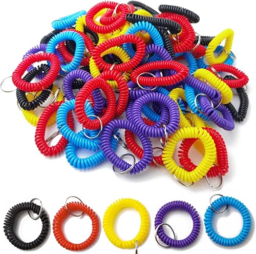 GXXMEI 100 pulseras de plástico multicolor en espiral estirables para muñeca, llavero para oficina, taller, centro comercial, sauna, deportes al