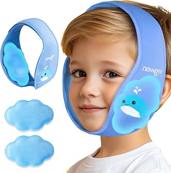 NEWGO Tonsillectomy Ice Pack for Kids, Wisdom Teeth Ice Pack Head Wrap for Kids Tonsil Recovery, Cavities, Tooth Extraction Pain Relief, Head Circumference of 20.8-25.6 Inches - Blue