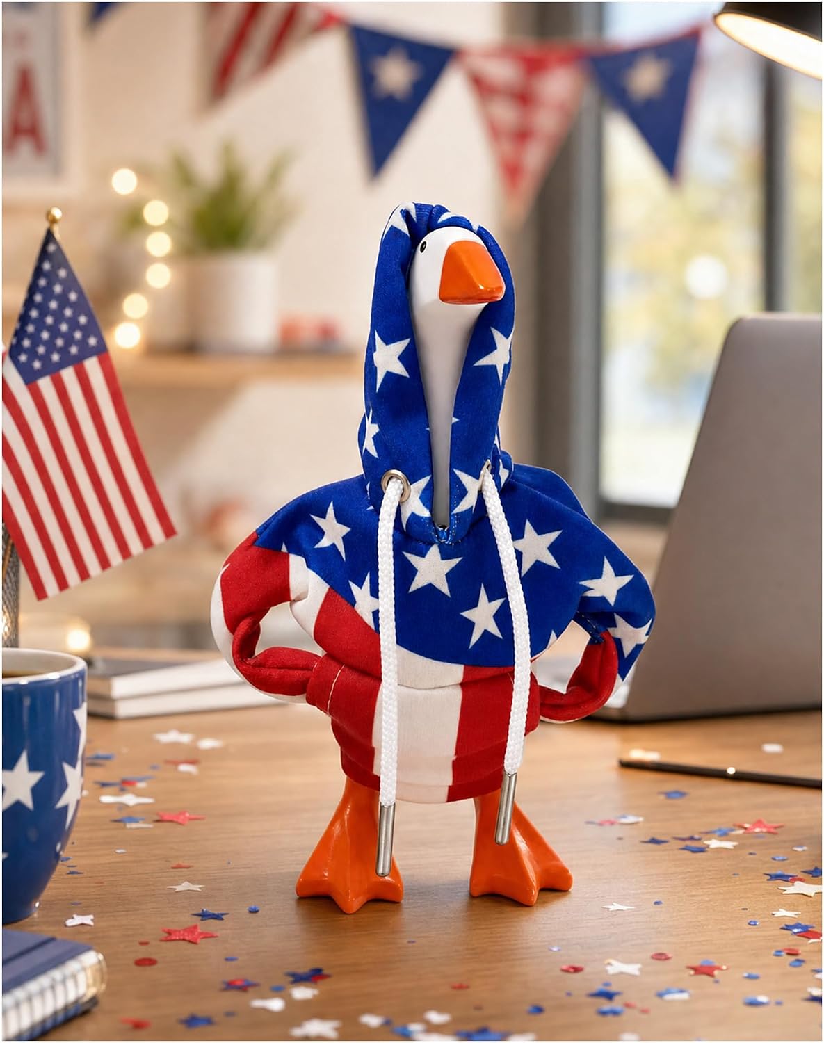 Patriotic Goose Outfits 7 Inches, USA Flag Hoodie Clothes Compatible with 7" Desktop Magnetic Goose Statue, 4th of July Independence Day Decor Theme Accessories,Outfit Only