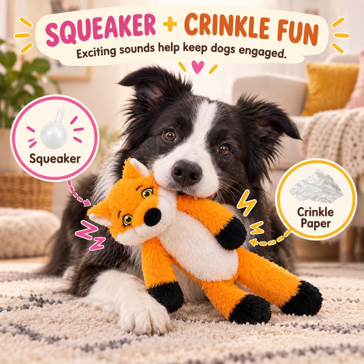 Quietschspielzeug für Hunde, ohne Füllung, mit Knistern und Quietschern, niedliches Tier-Plüsch, um sie beim Tauziehen zu beschäftigen, geeignet für drinnen und draußen, 3 Stück