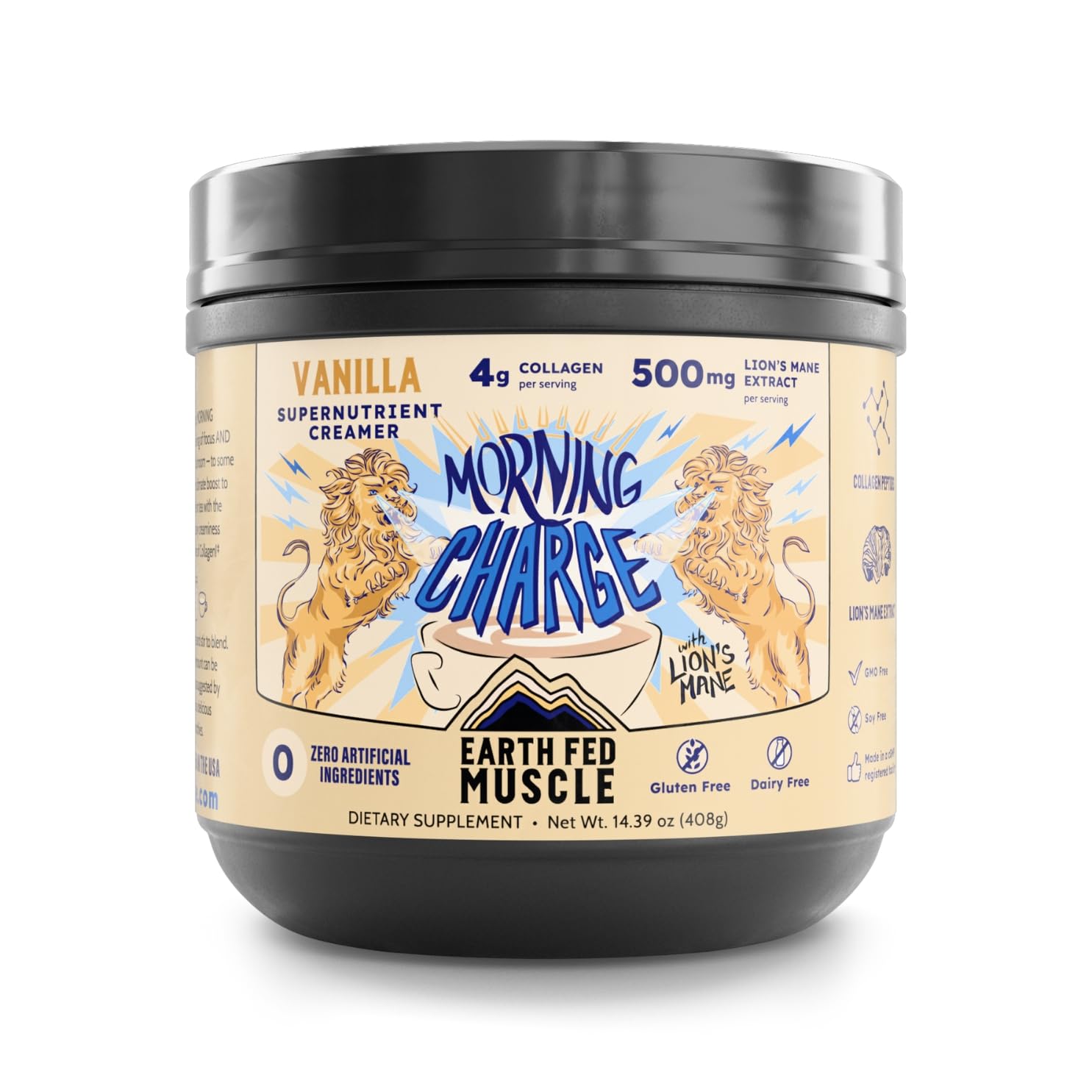 Morning Charge Protein Coffee Creamer with Collagen & Lion’s Mane – Organic Coffee Creamer with Adaptogenic Mushrooms – Dairy-Free, Soy-Free, Gluten-Free – 24 Serving