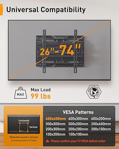 Miniatura 2 de Perlegear Soporte de pared para TV de movimiento completo para televisores de 26 a 74 pulgadas, soporte de TV de altura ajustable, soporte de TV
