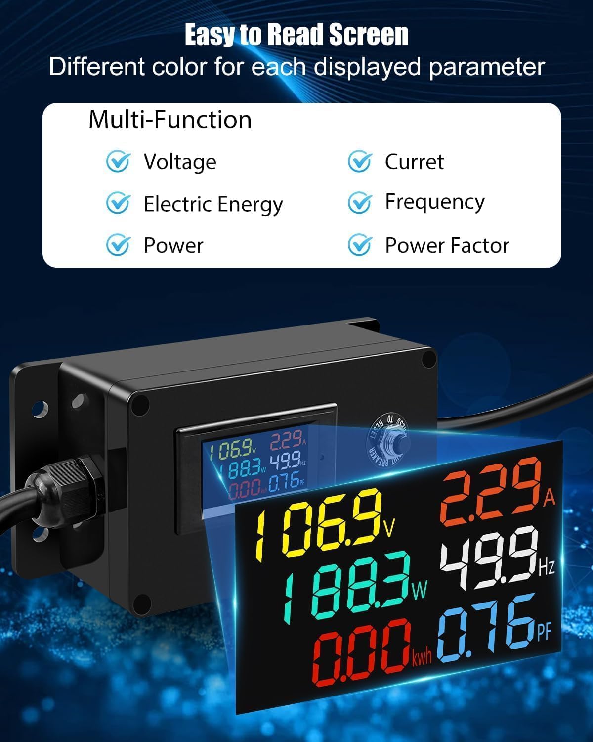 20A 125V AC Power Meter, NEMA 5-15P to 5-20R Outlet Monitor — Amazon image 3