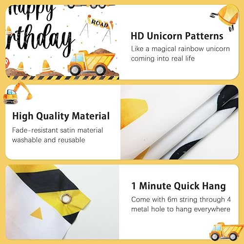 Miniatura 6 de Cartel de fondo de suministros de fiesta de cumpleaños de construcción de 3 x 5 pies, decoraciones de fiesta de construcción para niños