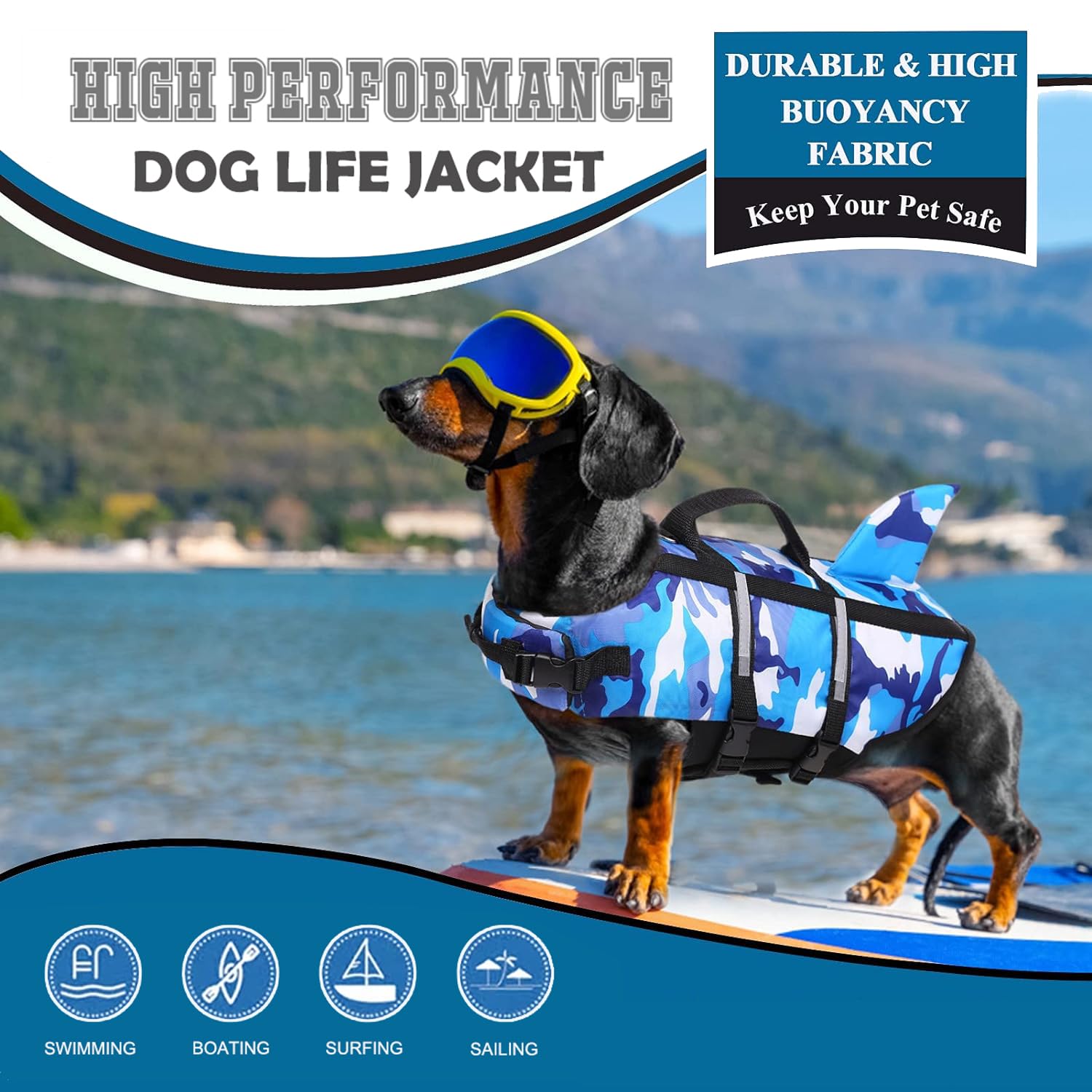 Gilet de Sauvetage pour Chien, Gilet de Sauvetage pour pour Petit, Moyen et Grand Chien avec poignée et réfléchissant, avec Une Bonne flottabilité, pour Piscine, Plage et Bateau Camo Bleu, XL