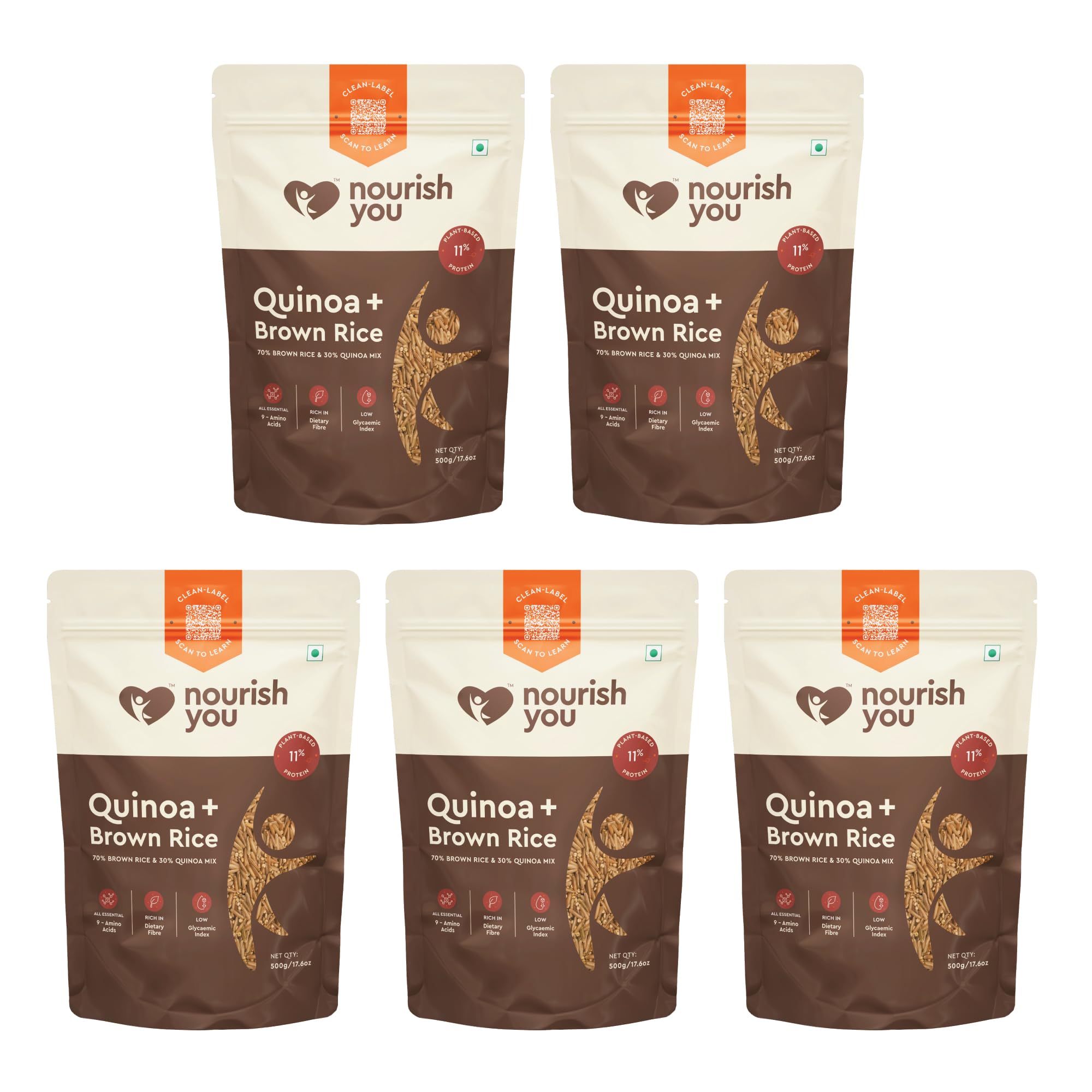 Nourish You Quinoa and Brown Rice Mix - 500g x Pack of 5 | 11.16g Protein & 10.24g Rich Dietary Fibre per 100gm | Naturally Gluten Free Healthy Grain Mix | Low Glycemic Index | Superfood for Salads, Pulao, Bowls & Daily Meals (70% Brown Rice + 30% Quinoa)-image-11
