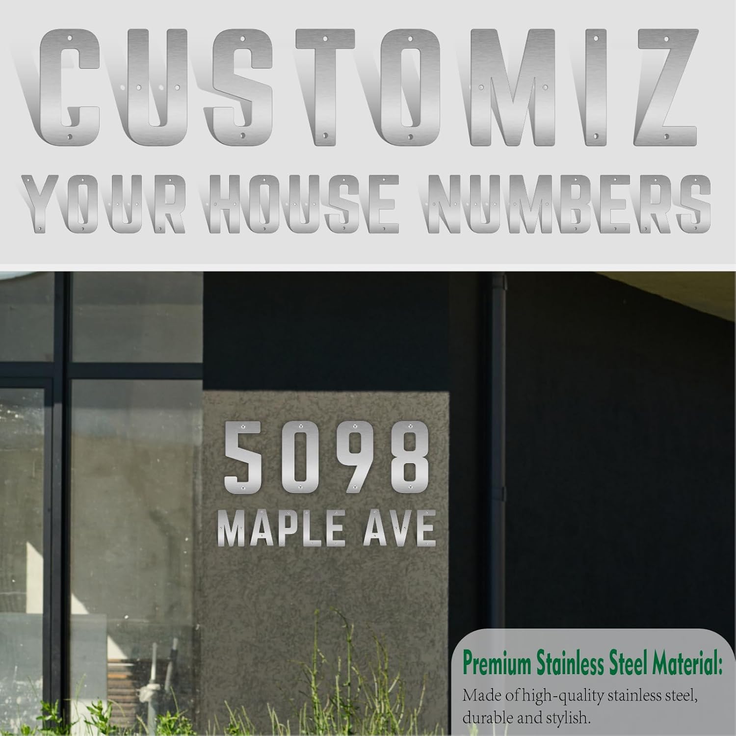 20 Inch Stainless Steel Metal Floating Door Numbers, Brushed Black Metal Letters, Stainless Steel House Address Letters and Numbers, Modern House Number and Letter for Home Hotel Office (S)