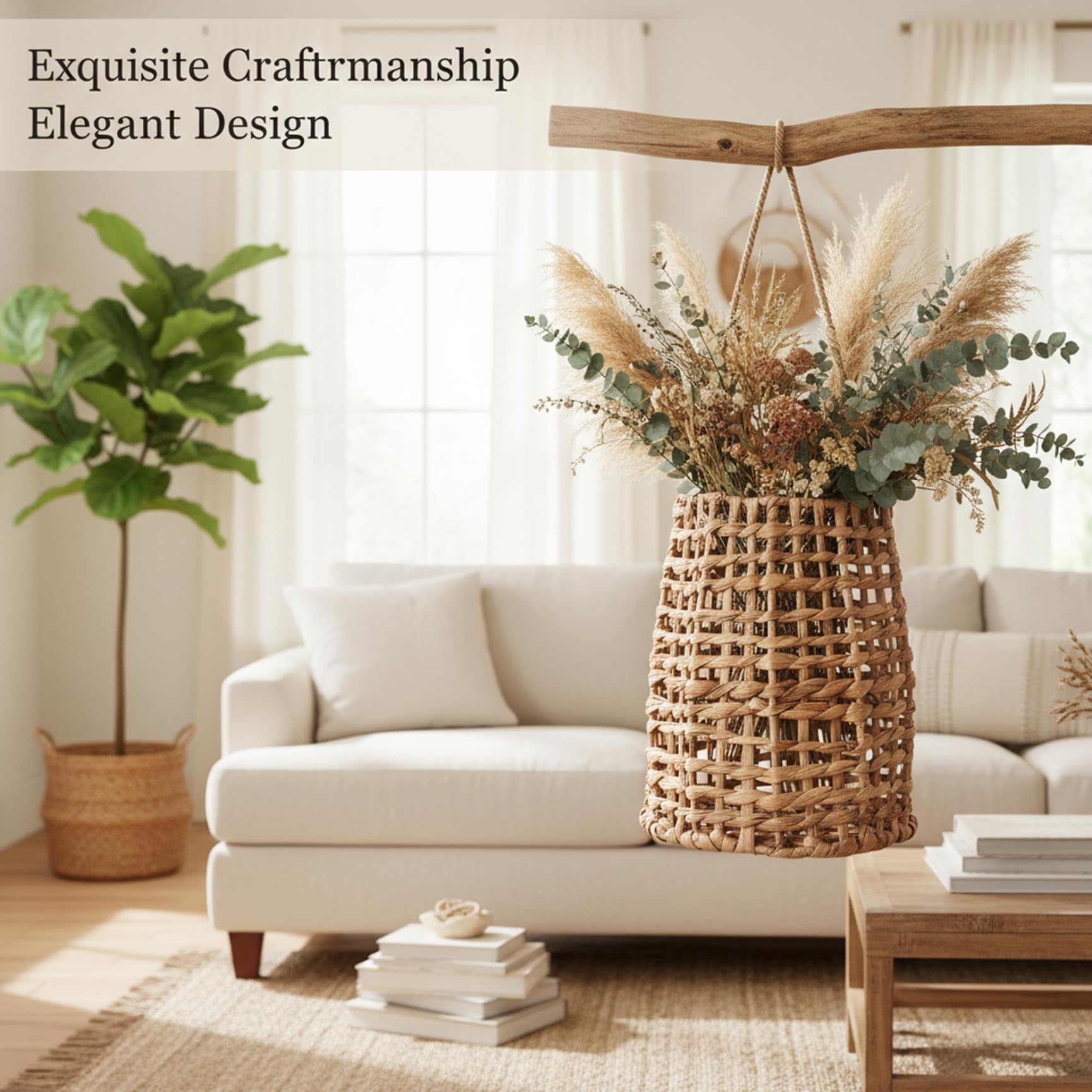 Cesto da appendere in vimini, cesto da appendere a parete intrecciato a mano, cestini da parete in rattan naturale, decorazione multiuso per cucina, bagno, soggiorno, casa, 15, 2 x 9, 1 x 30, 5 cm.