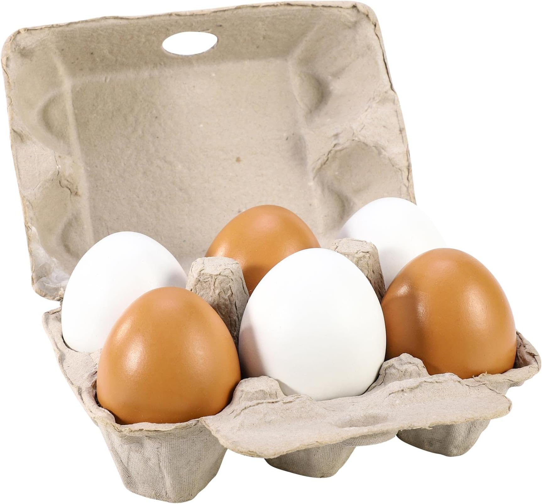 SOKA 6 Wooden Fake Eggs in Carton Pretend Play Toys Realistic Food Playset Role Play Game Early Educational Development for Kids Children Girls Boys 3 years old +