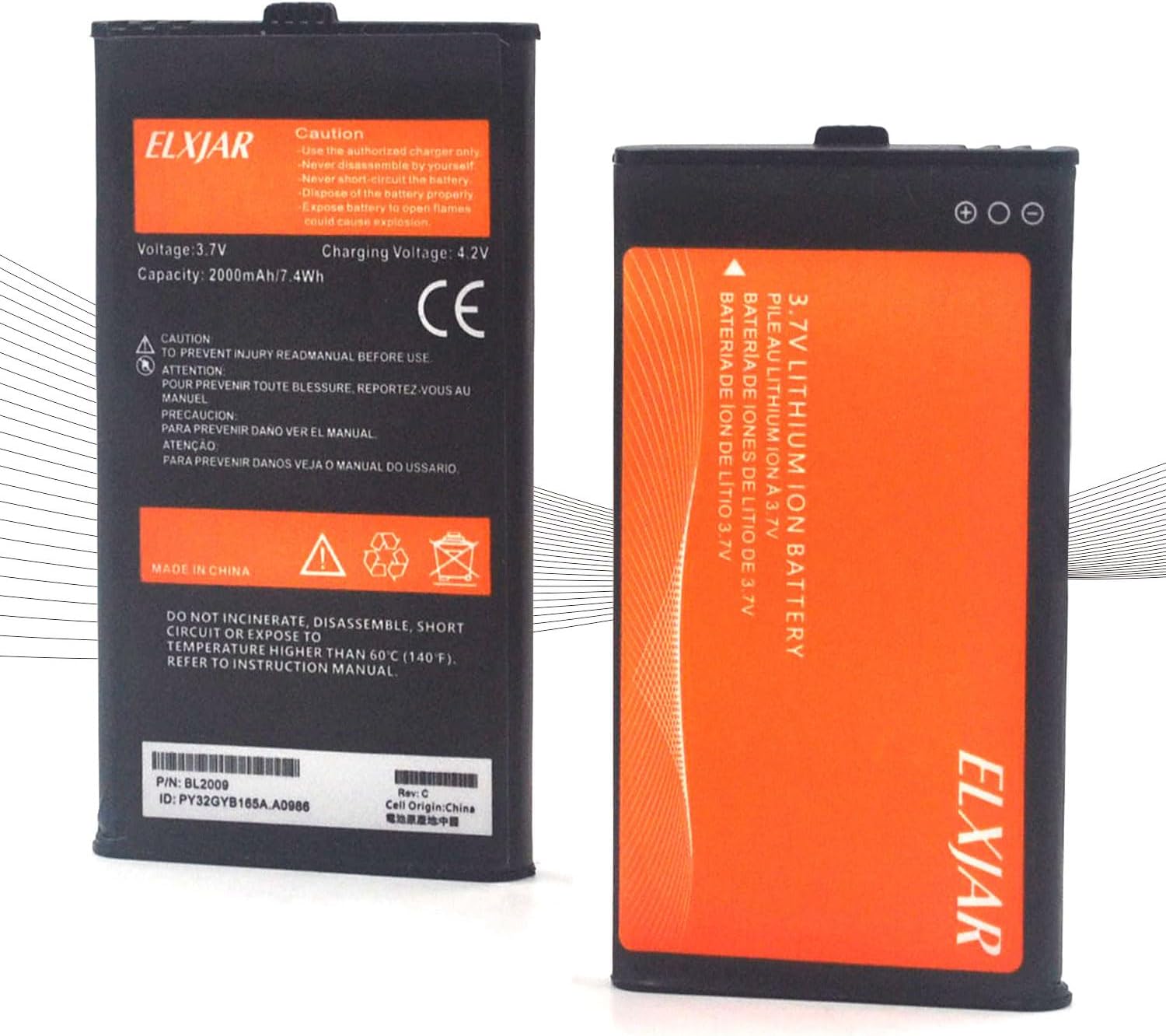 (2-Pack) 3.7V 2000mAh Li-ion Replacement Battery Pack BL2009 for Hytera PD355 PD365 PD375 PD362i TD350 TD360 PF355LF PD365LF Two-Way Radios