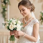 Pearl Necklace Set for Women, 8MM Dainty Round White Shell Pearls Choker Necklace Bracelet Stud Earrings Jewelry for Women Gift for Mother's Day, Anniversary, Birthday, Wedding