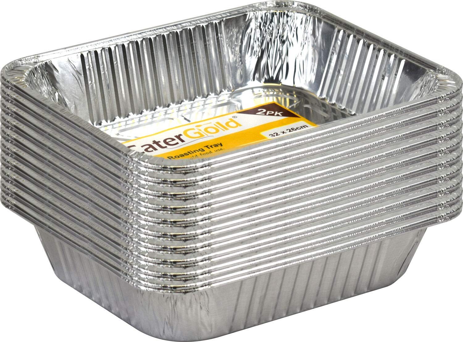 Catergold Rectangle Disposable Aluminium Foil Trays 32 x 26 x 8cm, 2PK (20 Trays), Silver, Modern, Aluminium Foil Baking Pan