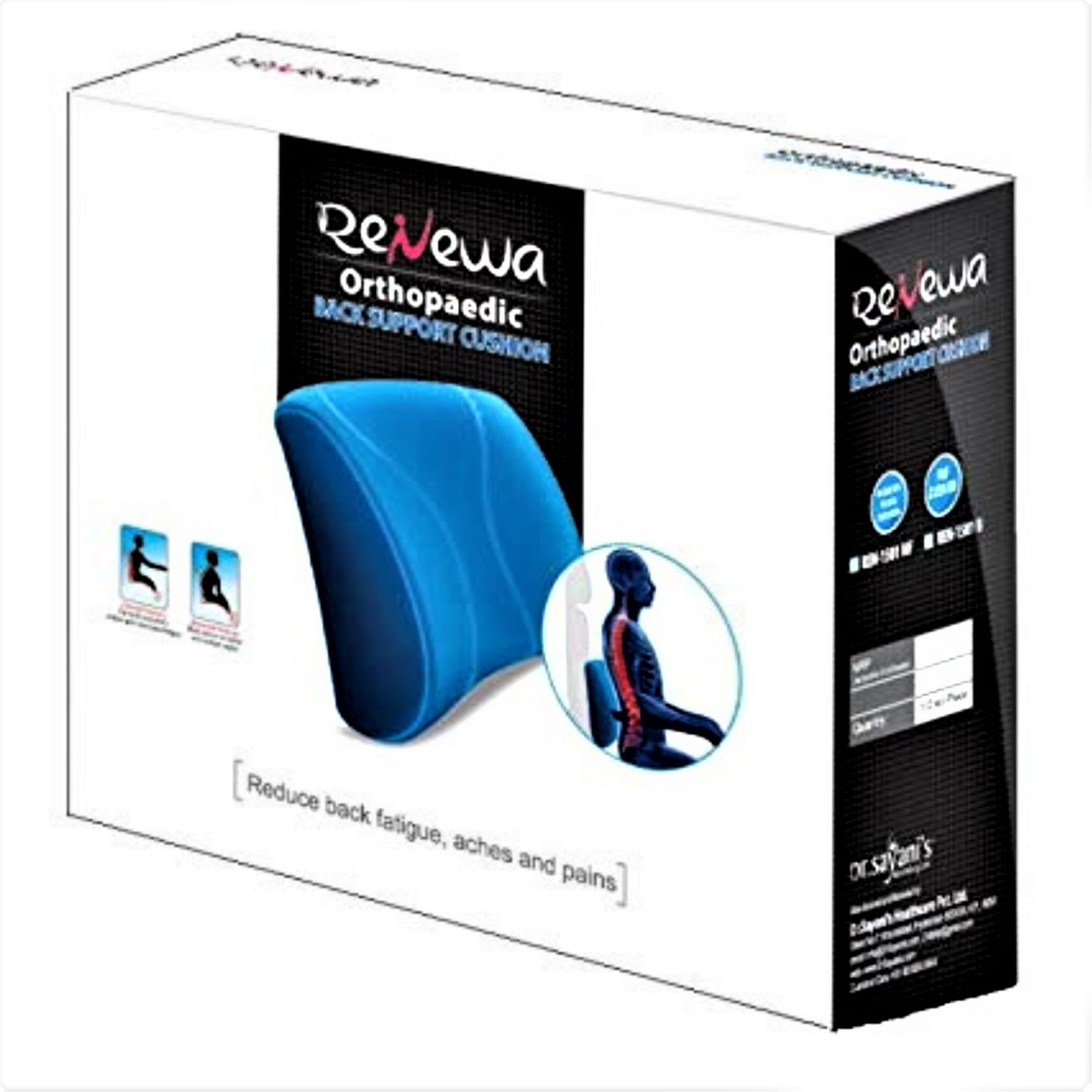 RENEWA Orthopedic Comfort Lumbar Support Pillow - Back Cushion for Office Chair, Car, Gaming, Recliner - Back Pain Relief- Puff Regular