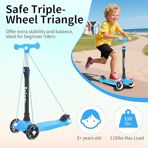 Miniatura 5 de Beleev Patinetas A2 para niños patineta de 3 ruedas para niños pequeños niñas y niños 4 altura ajustable inclinadas para dirigir ruedas iluminadas