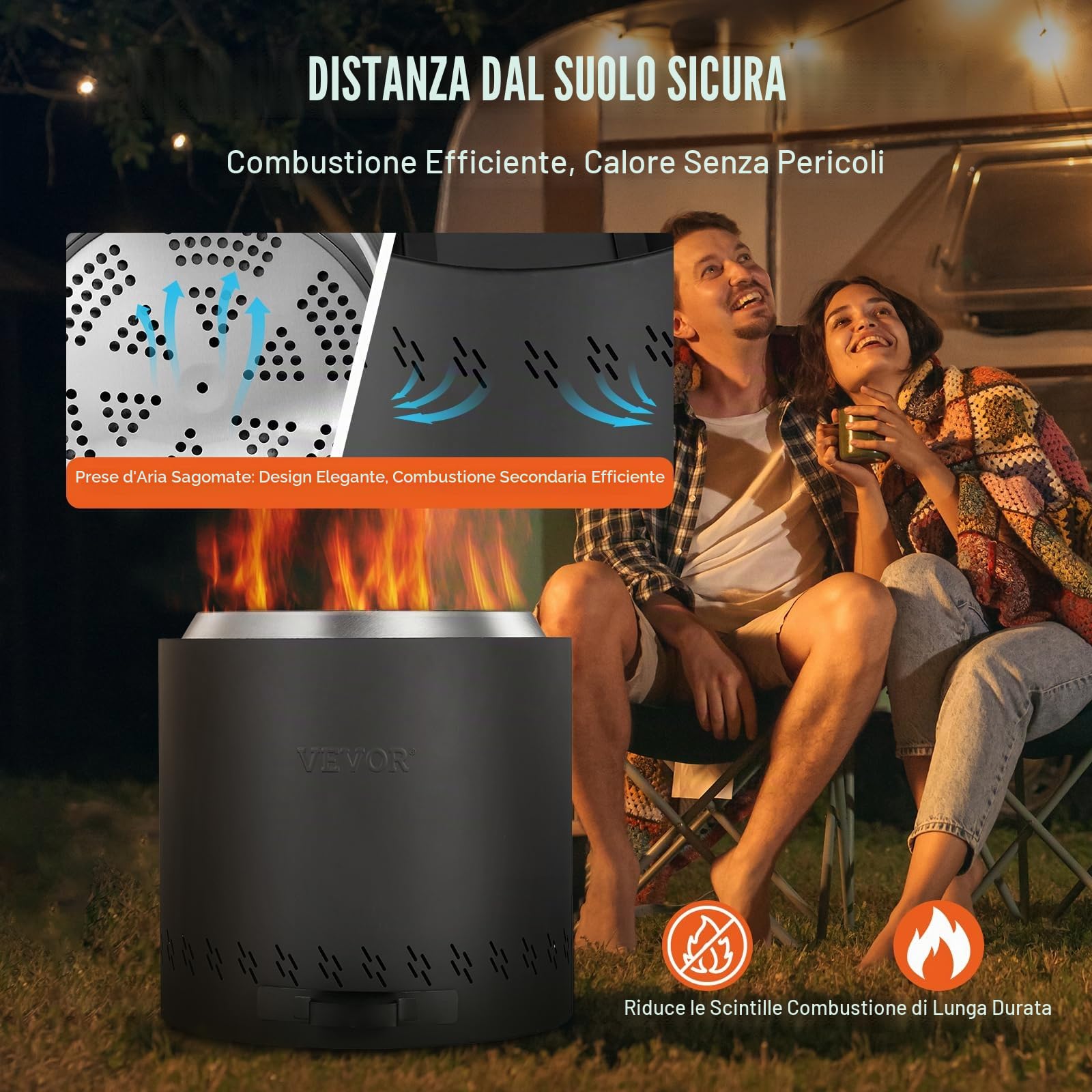 VEVOR Braciere Senza Fumo 400 x 390 mm Braciere da Esterni con Cassetto Cenere Rimovibile, Braciere Portatile 6,5 kg Interno in Acciaio Inossidabile SUS430, per Campeggio all'Aperto in Patio, Nero