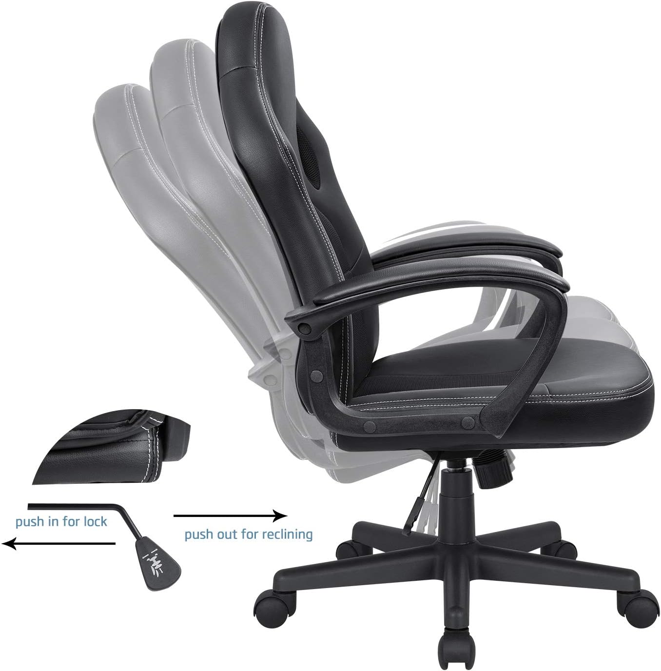 KaiMeng Office Gaming Chair High Back Leather Computer Chairs Ergonomic Height Adjustable Racing Game Desk Chair Executive Conference Task Chair (Black)