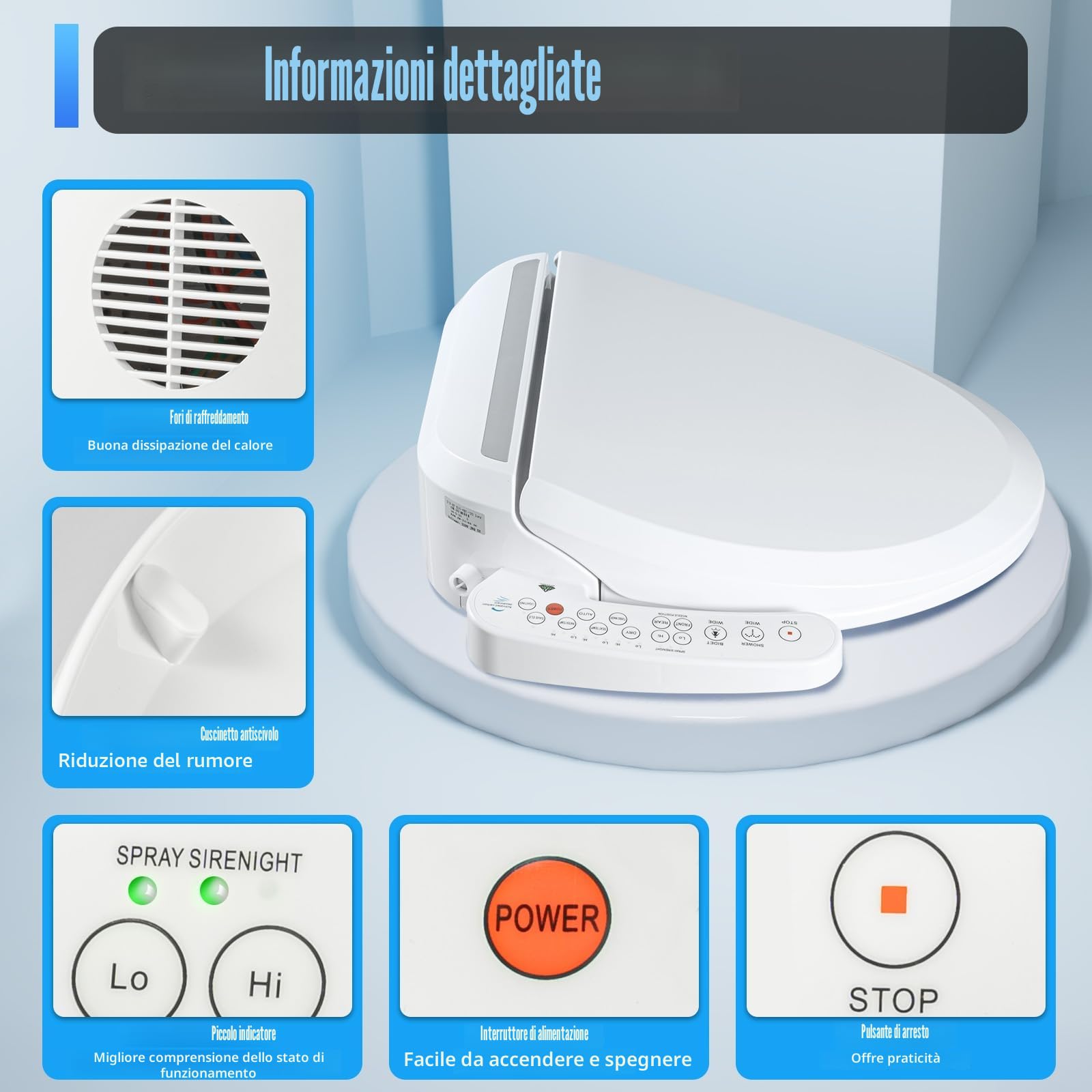 Sedile WC Elettrico Smart WC con Doccia, WC Riscaldato, Pulizia Automatica, Deodorazione Automatica del Getto, Temperatura Regolabile, Massaggio, WC Intelligente