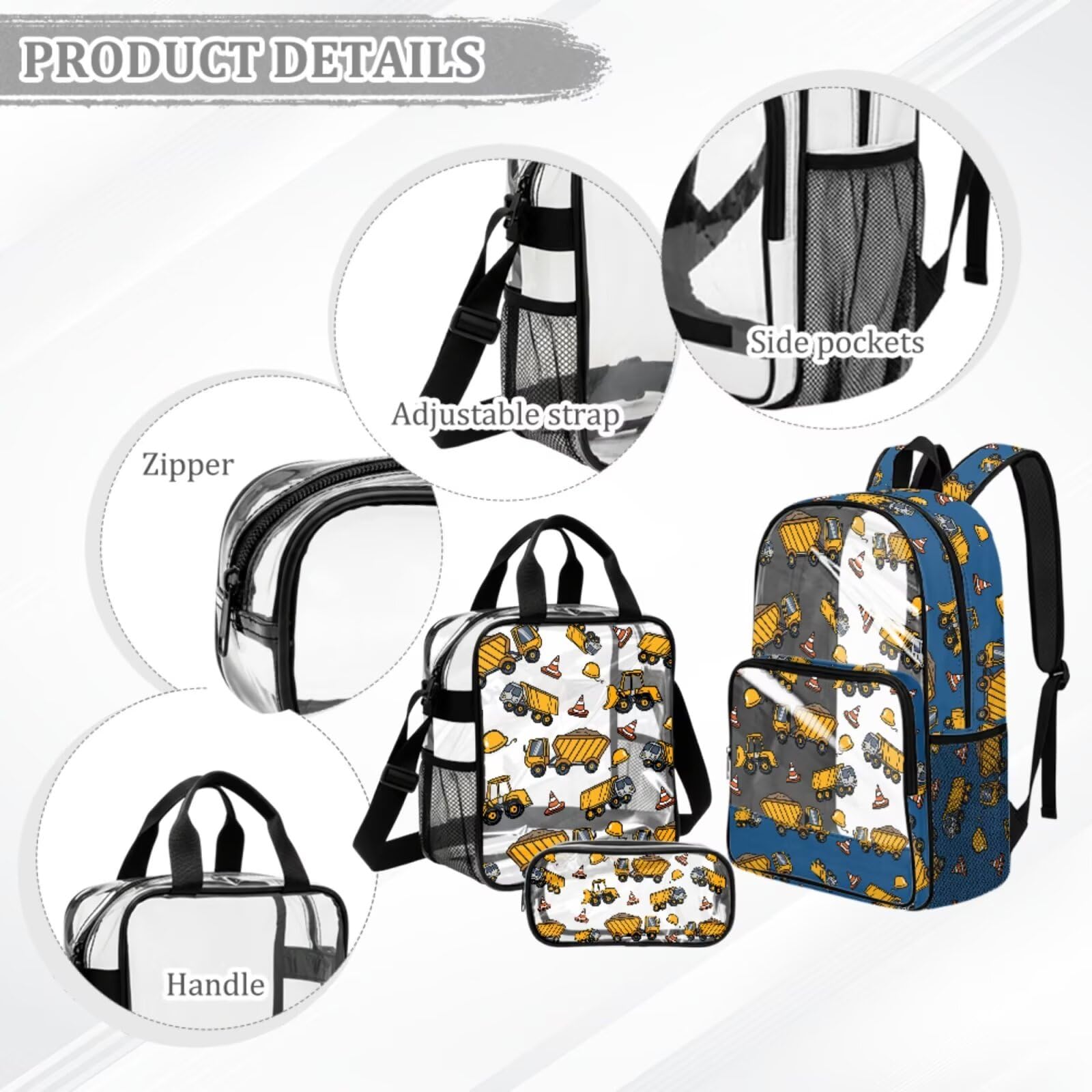 Zaino trasparente 3 in 1 per bambini, con portapranzo, approvato dallo stadio, 43 cm, trasparente, Veicolo da, M, Casual