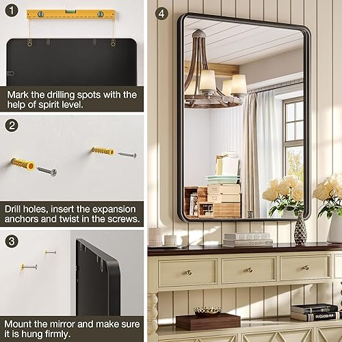 Miniatura 6 de Brightify Espejo de baño negro para pared, espejo rectangular de metal negro de 20 x 28 pulgadas, espejo moderno montado en la pared para baño,