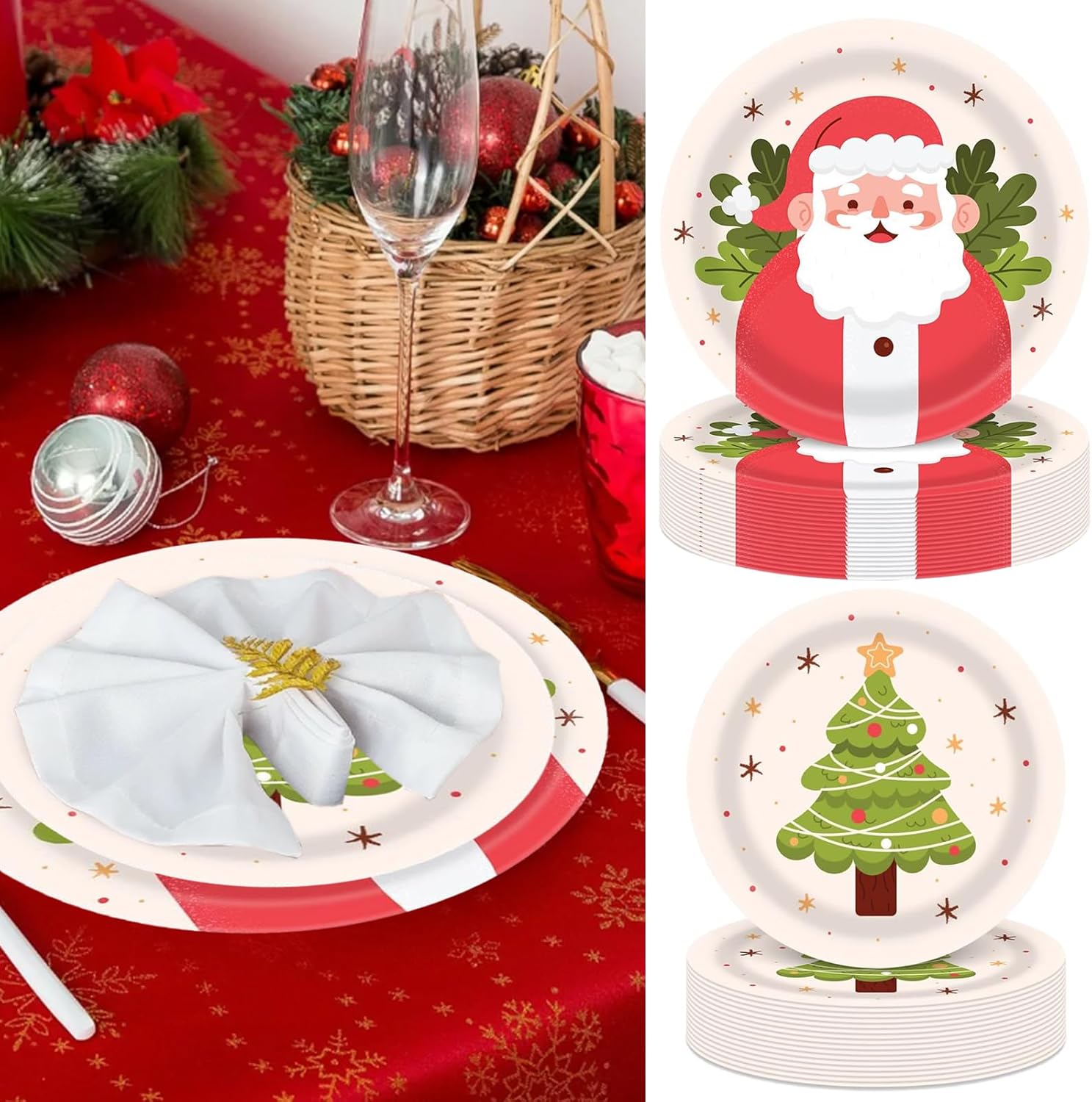 EOQPDECD 48 Pcs Christmas Paper Plates 7" 9" Disposable