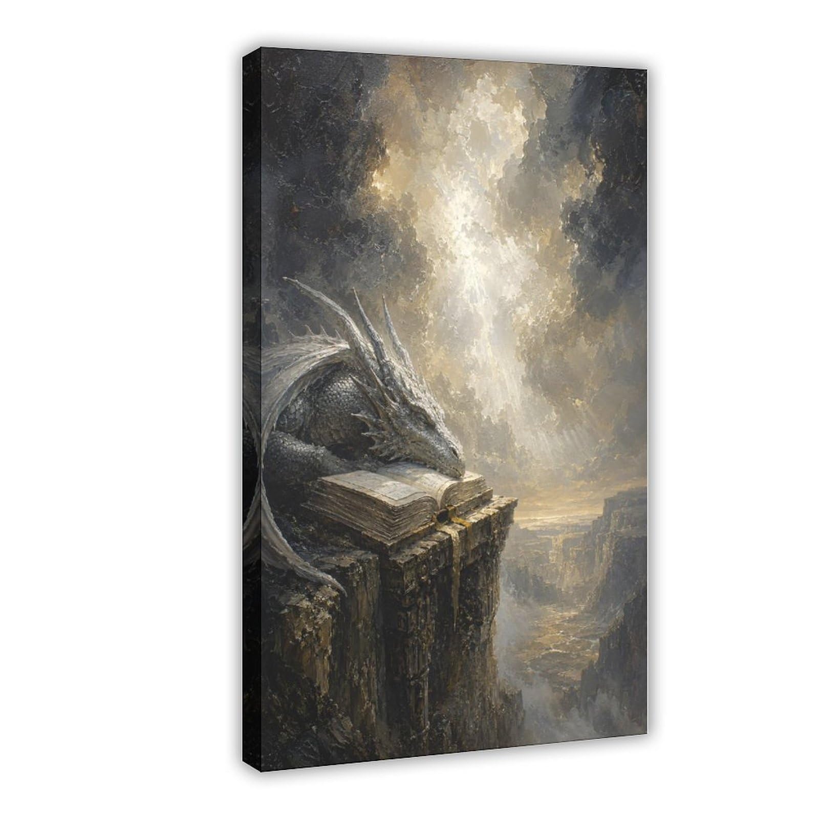 H3B8U2Y5 Dragon on Cliffside Book Canvas Wall Art, Surrealist Hallway
