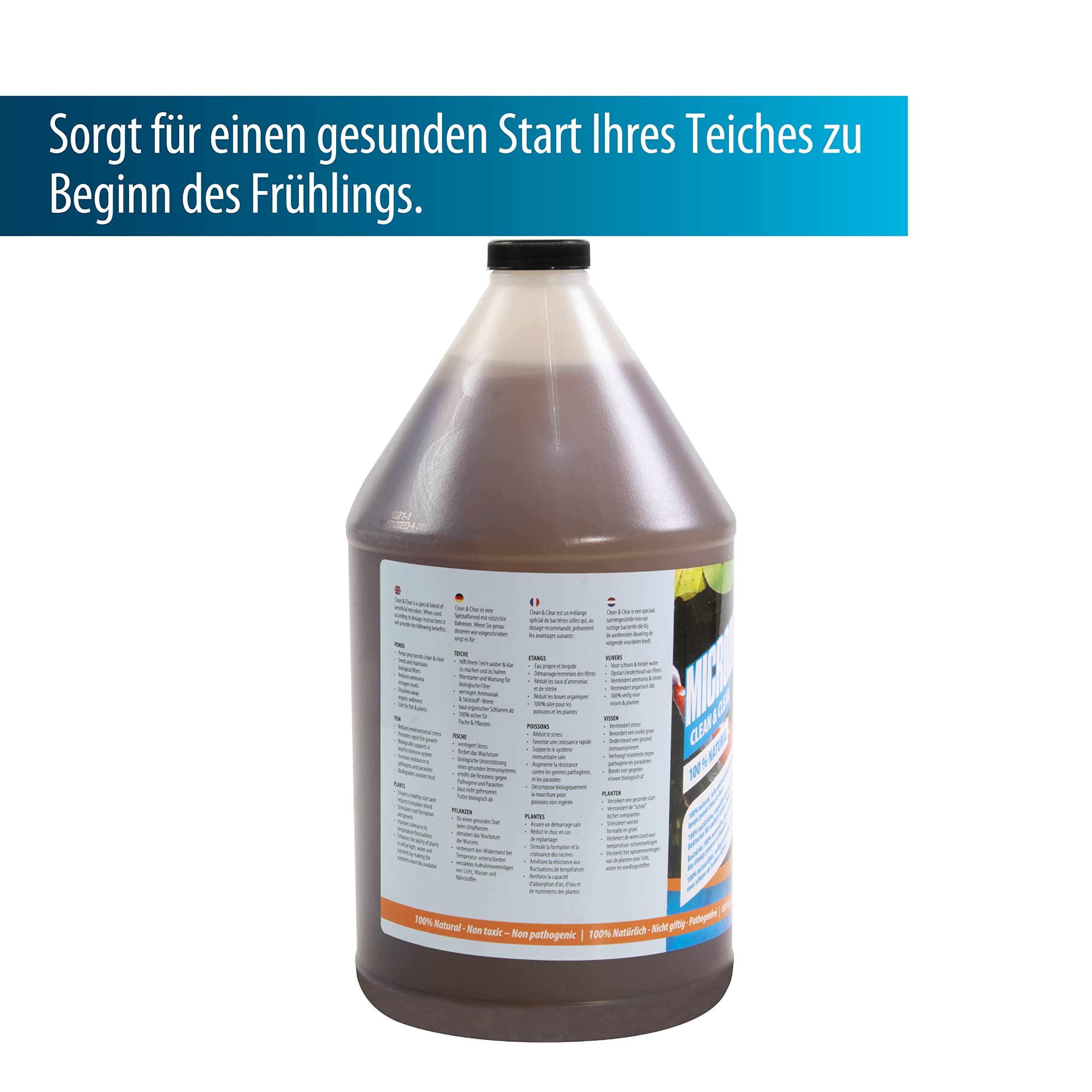 Aquaforte microbe-Lift Clean And Clear 4 L, Bassin Clair et Propre Grâce à La Lumière Du Soleil, Contre La Pollution Organique Dans Votre Bassin, 100% Naturel et Sûr pour les Poissons et les Plantes