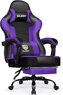 Gaming Stuhl Ergonomischer mit Fußstütze, Gaming Chair Bürostuhl 150 kg Belastbarkeit, Gamer Stuhl aus Kunstleder, Höhenverstellbarer PC Zockerstuhl für Jugendliche Erwachsene, Lila