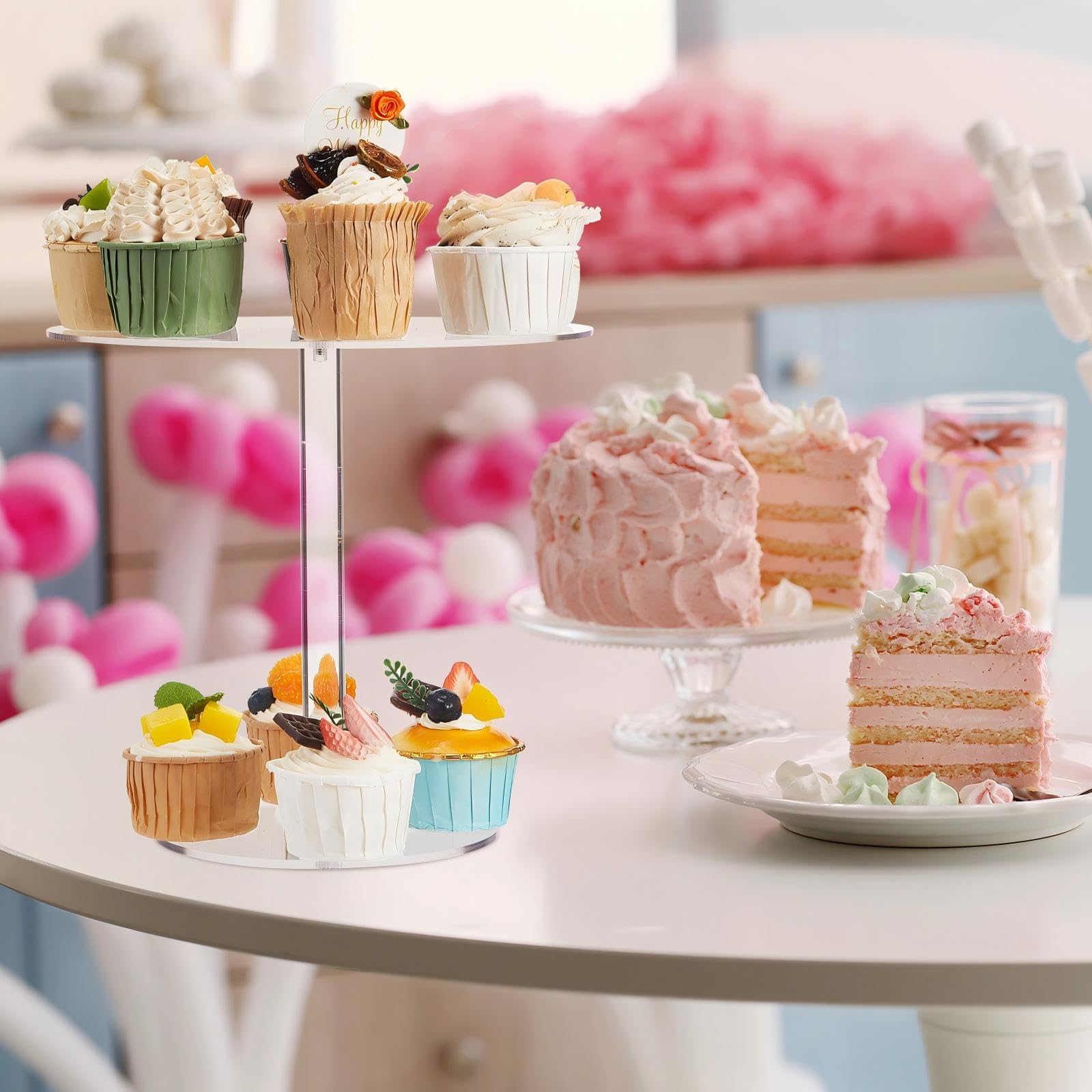 Hsei Lot de 6 présentoirs à gâteaux ronds en acrylique transparent | Ensemble de présentoirs à étages pour mariage, fête d'anniversaire, événement, plateau de présentation, desserts, pizzas