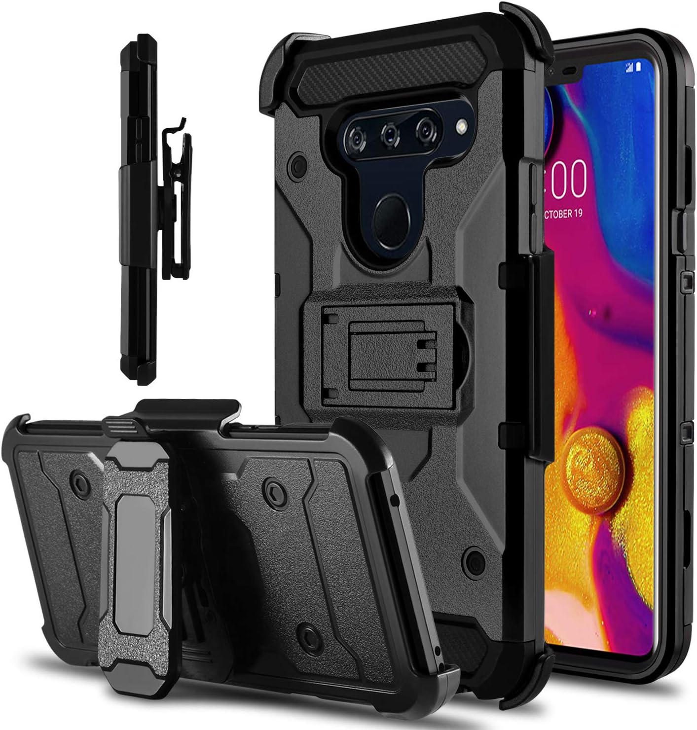 LG V40 Case, LG V40 ThinQ Case, lovpec Kickstand [Heavy Duty Protection] Hybrid Swivel Belt Clip Holster Rugged Full Body Armor Protective Shockproof Phone Case Cover for LG V40 (Black)