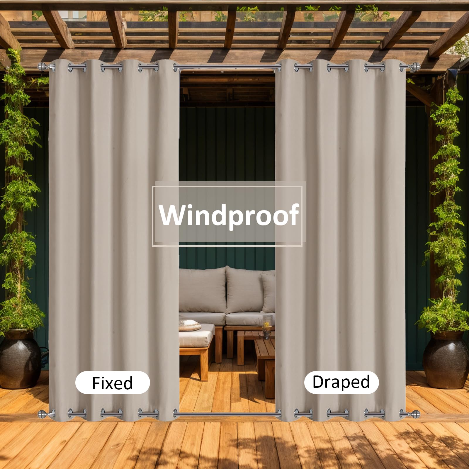 ele ELEOPTION Tenda Impermeabile per Esterni, con Occhielli, Protezione UV, per Portico Anteriore, Pergola Cabana Patio Coperto Gazebo, Dock e Casa in Spiaggia (2 pezzi, 137 X 244cm, Beige)