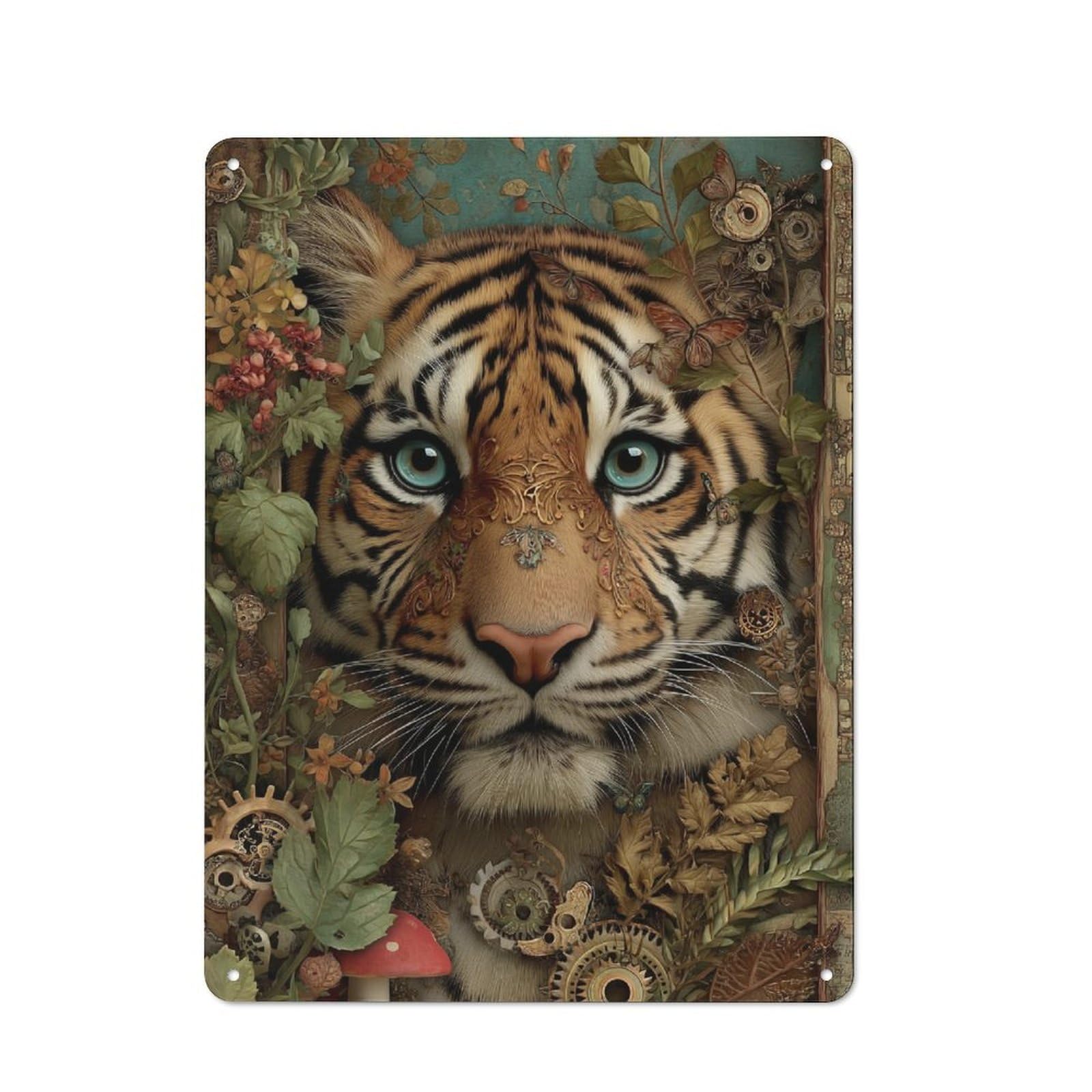 Junmoney Royal Tiger Majesty Metal Wall Sign 40X30cm Featuring For Living Room Wall, For Metal Sign Collectors, For Garage And Workshop Walls