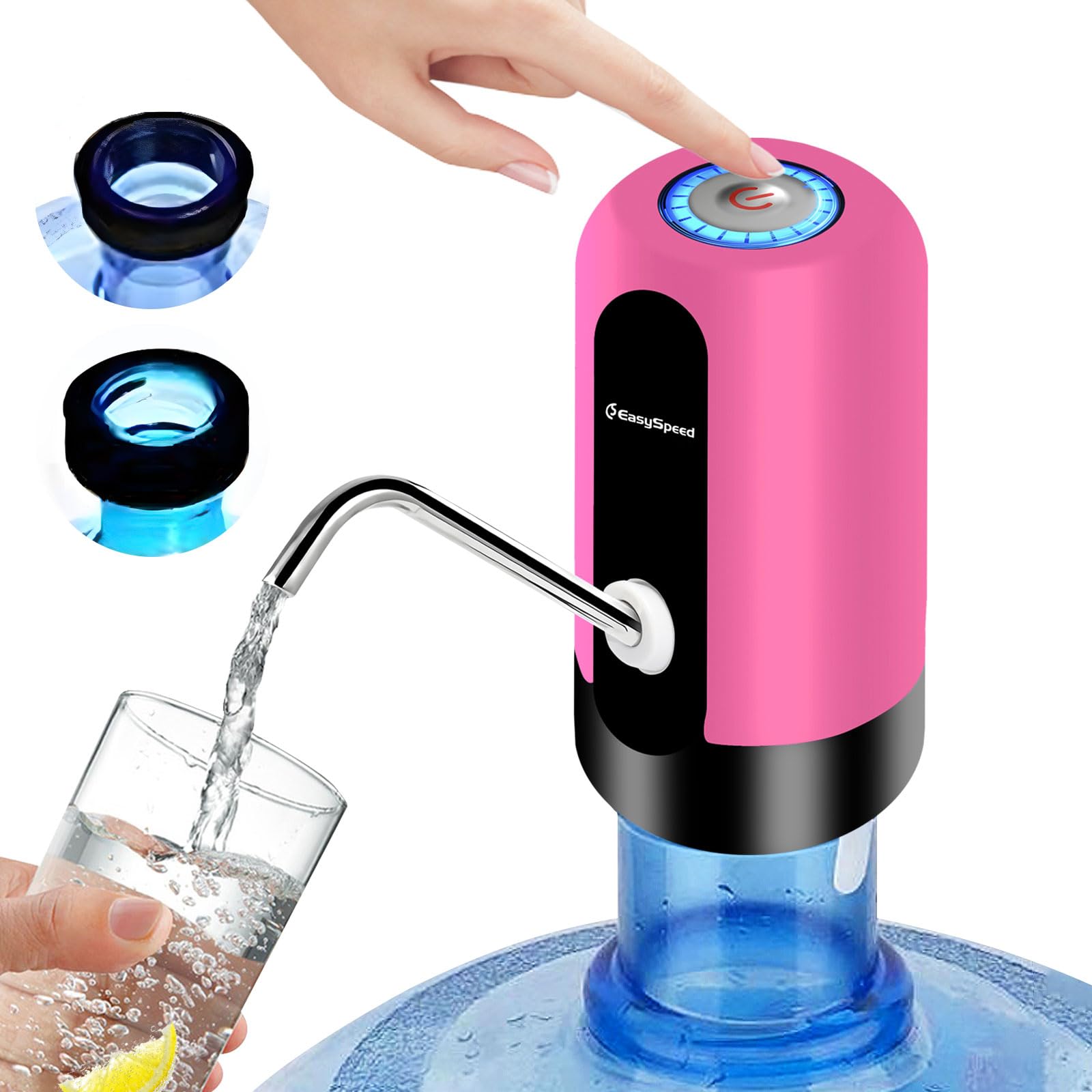 EASYSPEED Water Dspenser with 2 Adapters, USB Battery 1200 mAh, Tap Automatic Dosing Pump for Carafes and Bottles of 5 8 10 12 15 20 Liters for Offices and Schools, Carmine