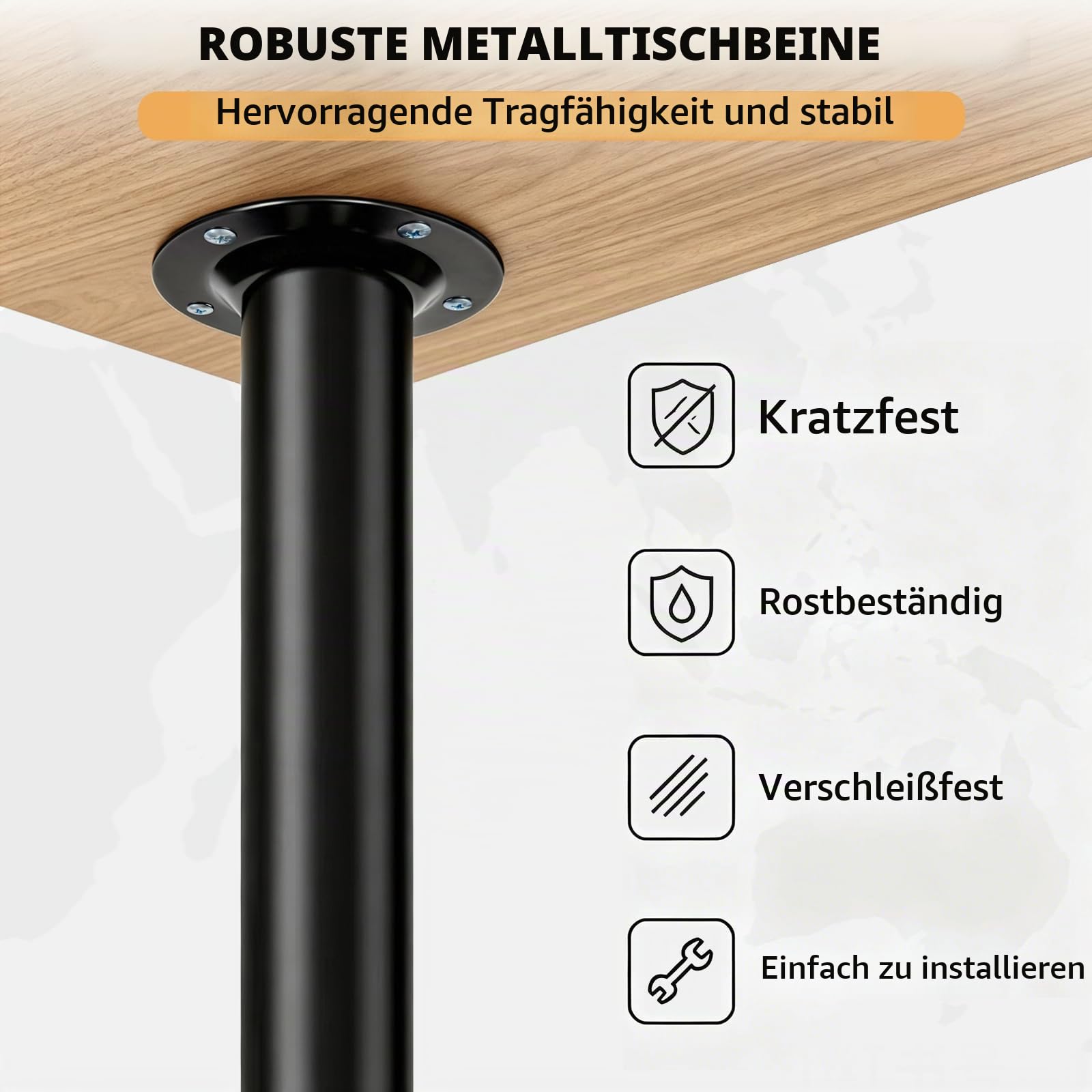 QLLY Tischbeine 75cm Verstellbare Schwarz Metall-Schreibtischbeine, 4 Stück Möbelfüße, DIY Büro Tischbein (75cm, Schwarz)