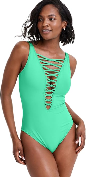 Bleu Rod Beattie Womens Core-Lace-Down Mio One-Piece Swimsuit Parakeet, 8