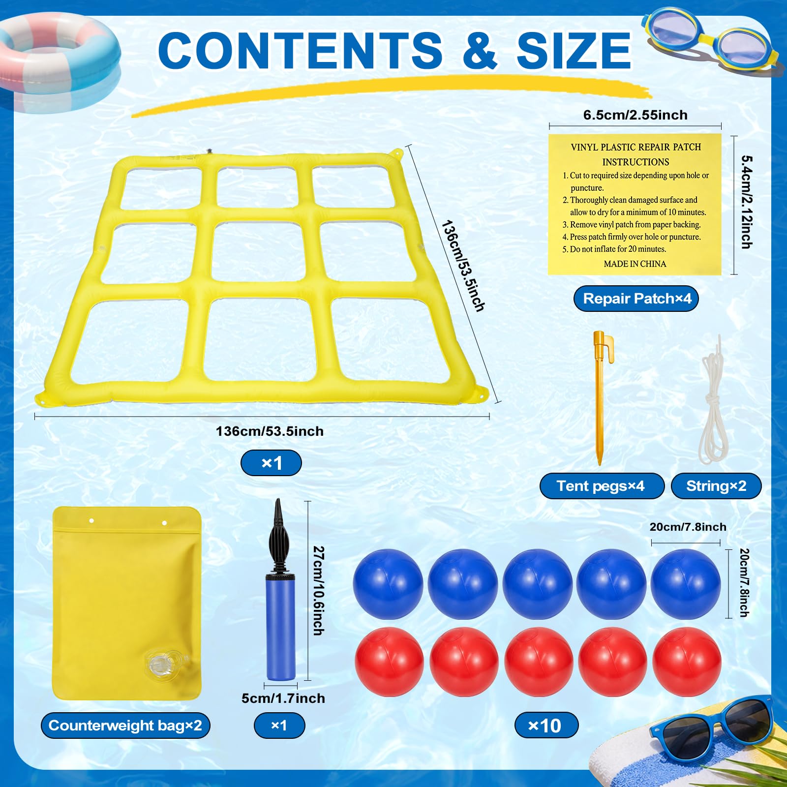 Aufblasbares Tic-Tac-Toe Poolspiel, Outdoor Spiele für Kinder & Erwachsene, Strandspiele & Wurfspiel Kinder Outdoor, Wasserspiele Pool für Kinder und Erwachsene, Aufblasbare Pool Spielzeug(Gelb)