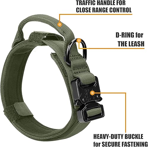 Miniatura 2 de Collar táctico para perro, collar militar ajustable de nailon para perro, hebilla de metal resistente con asa para entrenamiento de perros, con