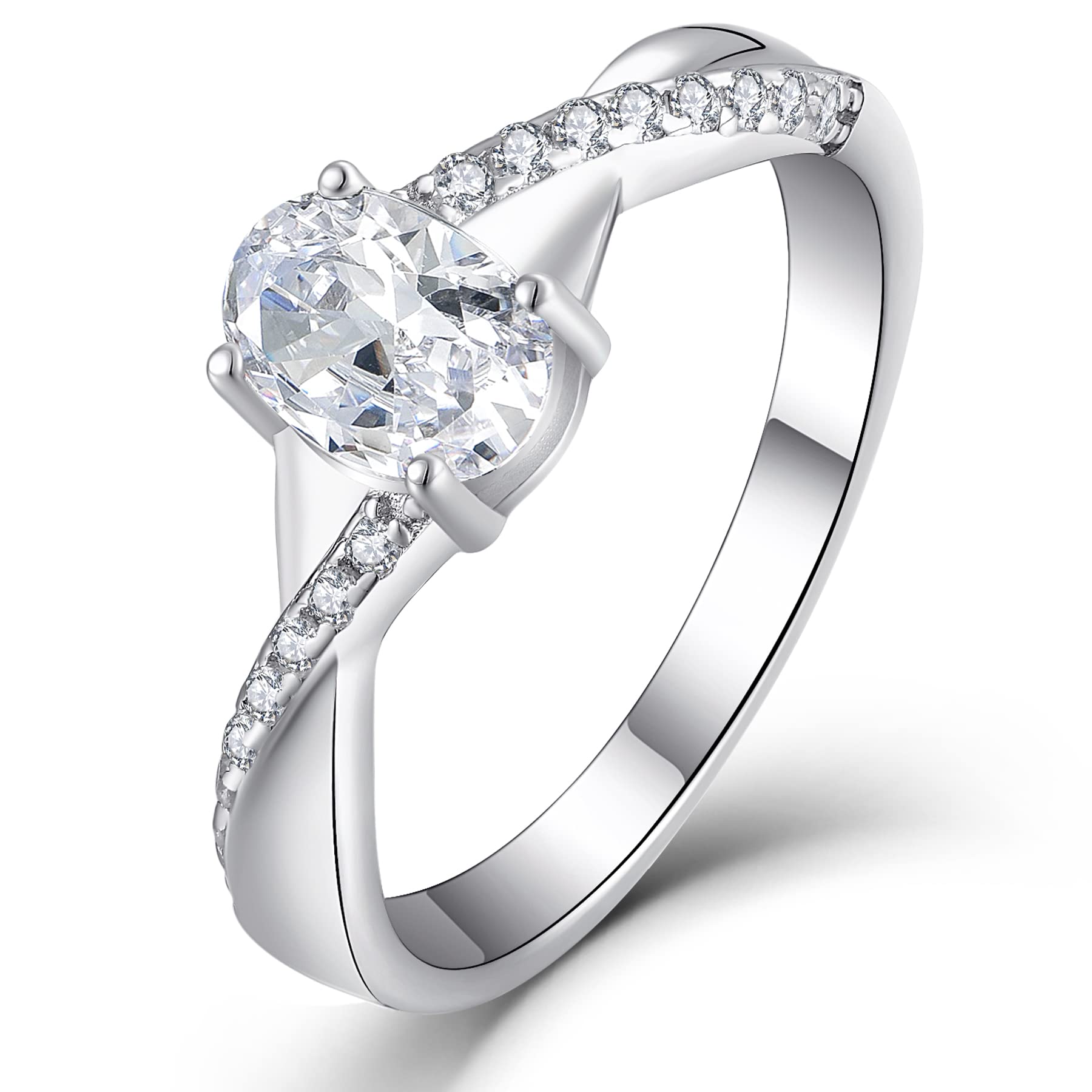 Anillo De Compromiso Plata 925 Con Circonita Ovalada - Regalo Para Mujer, Diseño Infinito, Joyería Elegante