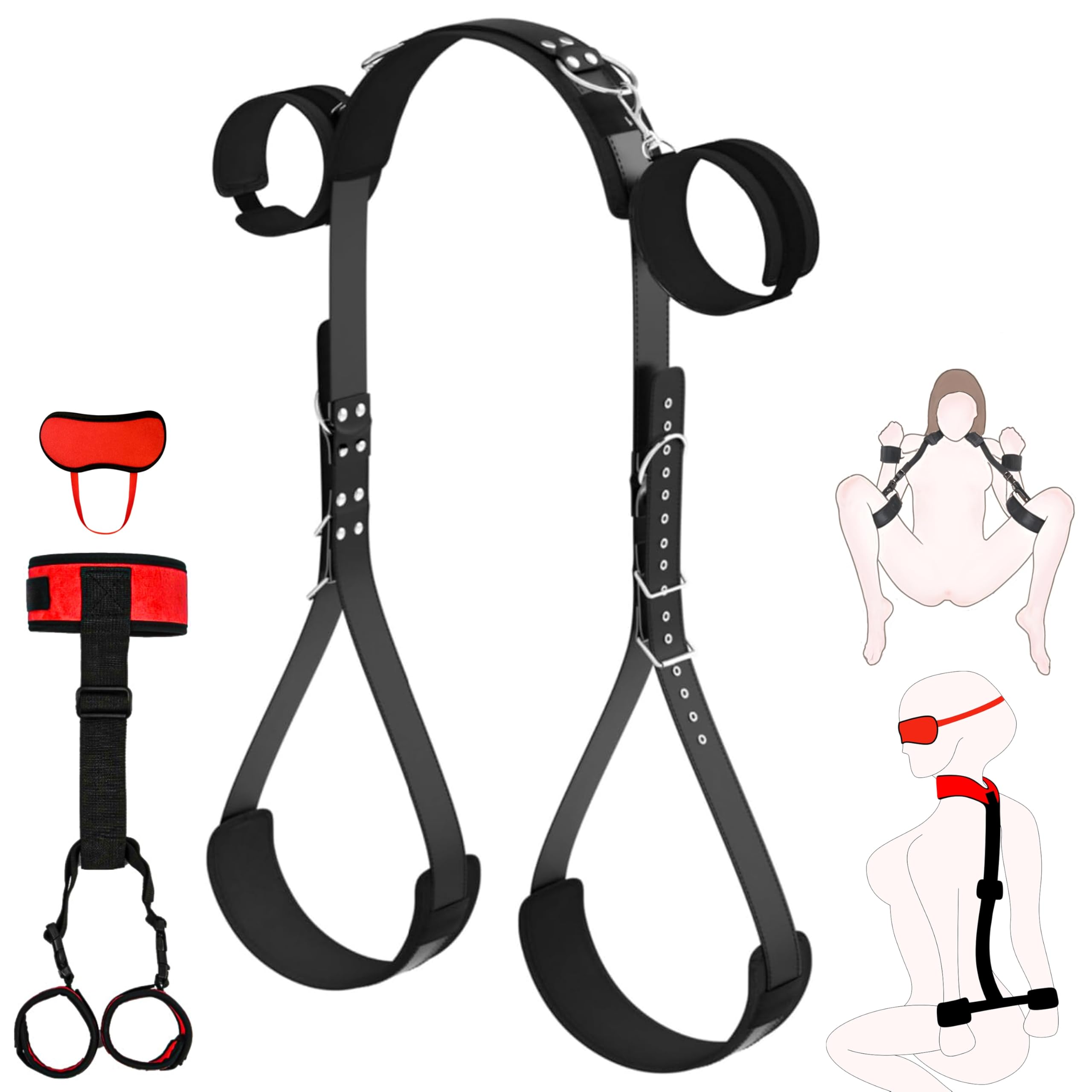 Amazon.com: BDSM Sex Bondage Thigh Sling,【2 Packs】 PU Leather Bed Restraints Kit, Adjustable Red