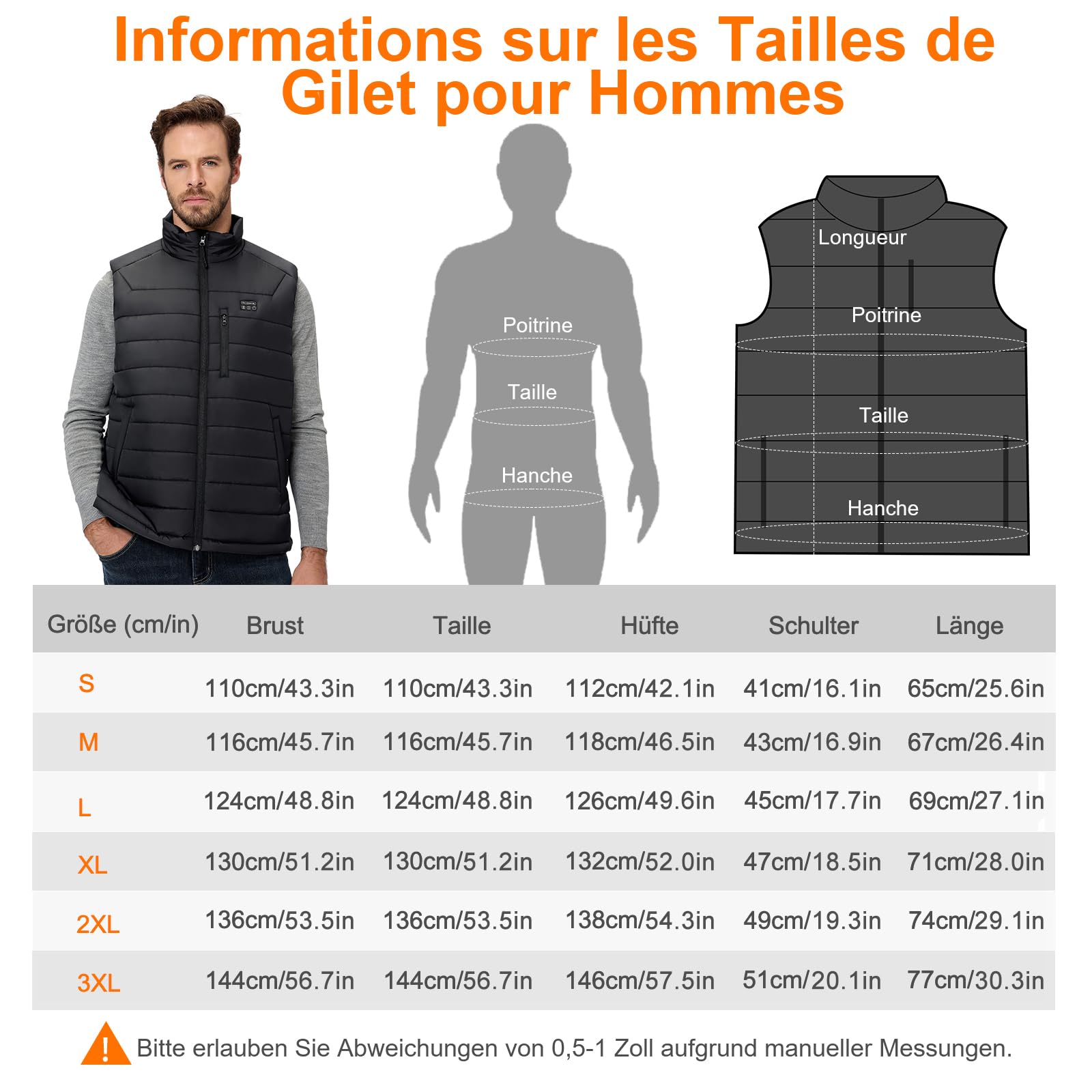 Gilet Chauffant Homme 16000mAh 7,4V Batterie Incluse 9 Zones de Chauffage Electrique Moto